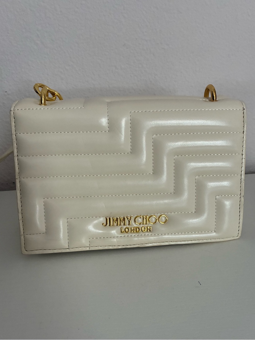 Jimmy Choo Cream Quilted Leather Crossbody with Gold Hardware